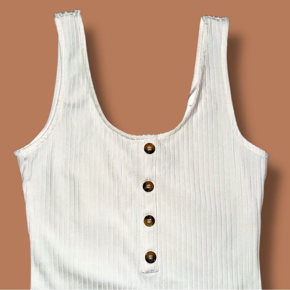 H&M Bodysuit NWOT White Ribbed Button Details Front - Size Small 🍠- Picture 5 of 16